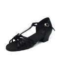 60303-Afa安法 國標舞鞋 女拉丁鞋 黑緞 T鑽《童鞋》~尺碼適合小孩到成人(1.5吋方跟)