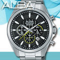 CASIO 時計屋 ALBA 雅柏手錶 AT3771X1 男錶 石英錶 不鏽鋼錶帶 三眼計時 日期 黑 保固 開發票