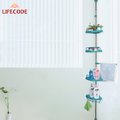 【LIFECODE】頂天立地浴室置物架(不鏽鋼複合管)+4置物盤+1毛巾桿 -蒂芬妮藍 14050025