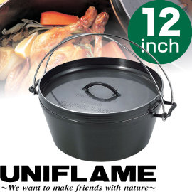 【UNIFLAME 日本 12吋黑皮鐵鍋 】黑皮鐵鍋/荷蘭鍋/U660966