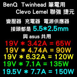 原廠 90W BenQ Clevo Twinhead 聯強 lemel 捷元 筆電 充電器 變壓器 電源供應器 19V 4.74A 90W 5.5 * 2.5mm接頭
