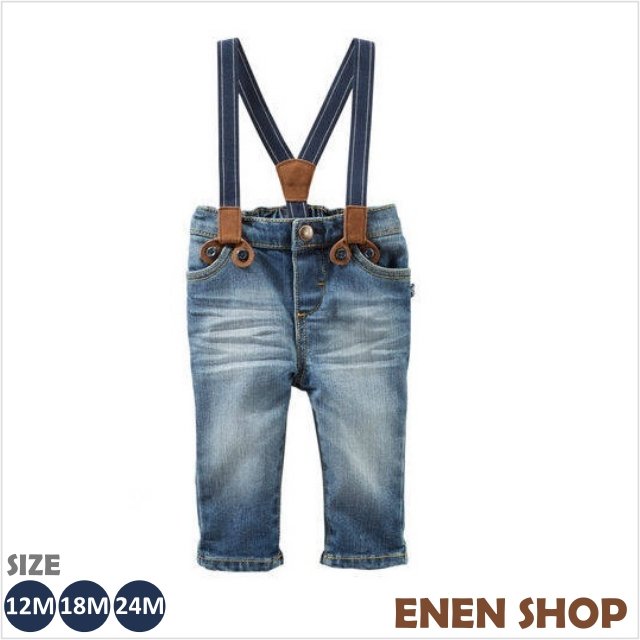 Enen Shop』@OshKosh Bgosh 帥氣款吊帶式刷白牛仔褲 #414G056｜12M **零碼出清**
