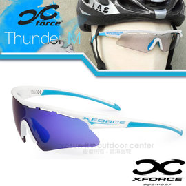【XFORCE】Thunder M 雷鳴競速版100%抗紫外線太陽眼鏡(SR防汙變色鏡片+鍍銥附片).防風眼鏡.自行車風鏡/3秒高速變色/52274A 雲朵白/藍