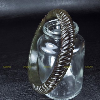 珍珠林~螺紋雕鐲~天然新疆和闐青玉(手圍18號.內徑54mm) #502