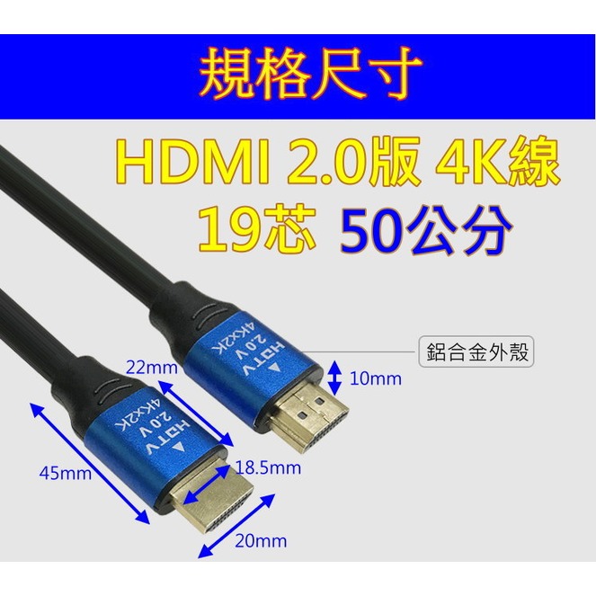 最高品質 HDMI 2.0版 (19+1) 0.5米 滿芯線 圓線 2K4K 保證上 2160P 50公分 50cm 、3米、5米、1米