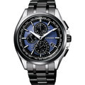 CITIZEN 終極鈦金屬工藝萬年曆5局電波時尚腕錶-黑+藍-AT8044-72L