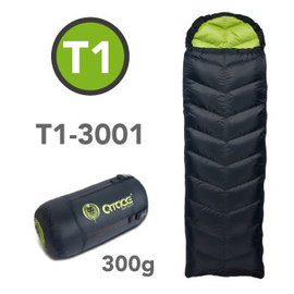 QTACE-T1-300g-黑綠 羽絨睡袋/露營/登山/背包客