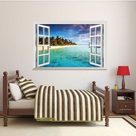 BO雜貨【YV0508】3D假窗戶 沙灘風景 居家裝潢佈置 壁貼