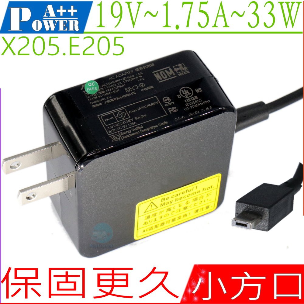 ASUS 19V 1.75A 33W 充電器 (小方口) 適用 華碩 X205T X205TA E202SA E205SA TP200SA AD890526 EX1206UH AD890326 01A