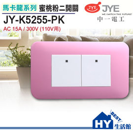 中一電工 馬卡龍系列 JY-K5255-PK 二開關 蜜桃粉 (110V用)-《HY生活館》水電材料專賣店