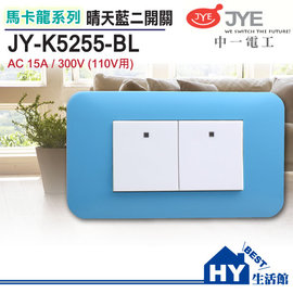 中一電工 馬卡龍系列 JY-K5255-BL 二開關 晴天藍 (110V用)-《HY生活館》水電材料專賣店