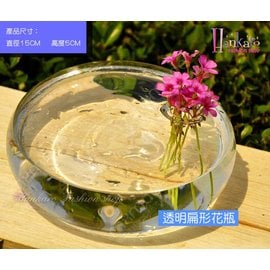 Hankaro 簡約透明扁圓形玻璃花器擺飾 合併批發另洽 Pchome 商店街