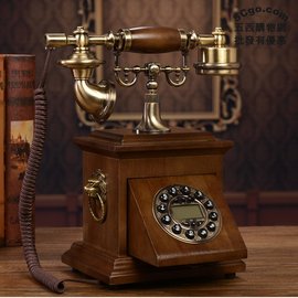5Cgo 【代購七天交貨】525112524970 歐式實木木頭電話機仿古復古家用電話座機老古董來電顯示重撥鍵-背光免提