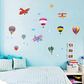 BO雜貨【YV0632】DIY時尚裝飾組合可移動壁貼 牆貼 壁貼 創意壁貼 飛機熱氣球AY622