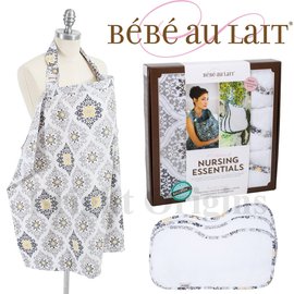 美國Bebe Au Lait 禮盒組-長灘風情灰款(哺乳巾+3個拍嗝巾)