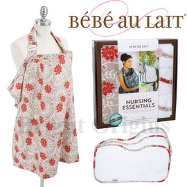美國Bebe Au Lait 禮盒組-花樣峇里紅款(哺乳巾+3個拍嗝巾)