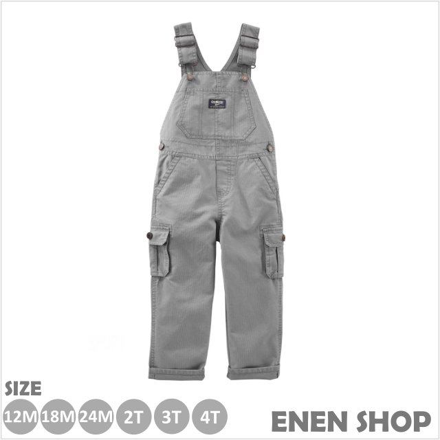 『Enen Shop』@OshKosh Bgosh 灰色款口袋工作吊帶褲#337913｜12M/24M/2T/4T