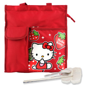 Hello Kitty 直式多功能/才藝袋/便當袋-紅色+台灣製環保三件式餐具組【ML0248+MF0183】(SL0032)
