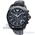 EMPORIO ARMANI 亞曼尼AR6097手錶 時尚休閒 三眼計時 黑框黑壓紋 膠帶 男錶 【錶飾精品】