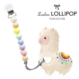 加拿大 Loulou lollipop 草泥馬造型 固齒器組/奶嘴鍊夾-棉花糖