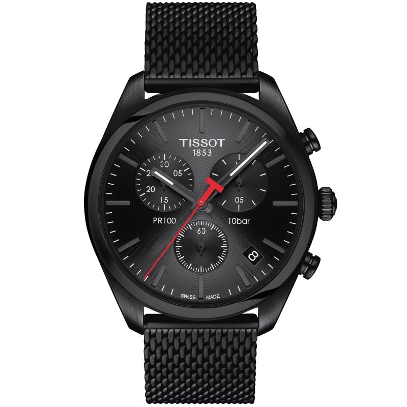 TISSOT 天梭 PR100 米蘭時尚三眼計時腕錶-黑-41mm-T1014173305100