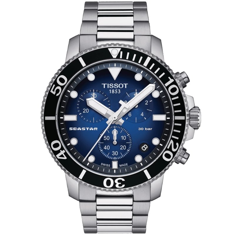 Tissot 天梭Seastar系列 海星300三眼計時極限運動腕錶-45mm-藍黑-T1204171104101