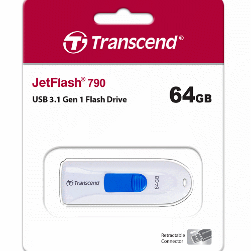 創見64G USB 3.1 高速介面伸縮碟(白色) 隨身碟 TS64GJF790W