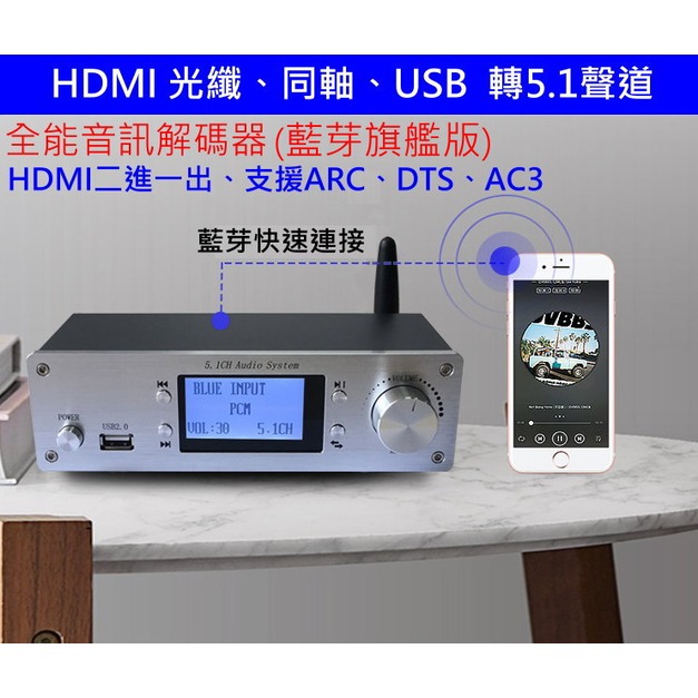 (現貨) (擴大機的救星) 4K HDMI 光纖 同軸 HDMI 轉5.1聲道 藍芽 全能解碼器 DTS AC3 耳機