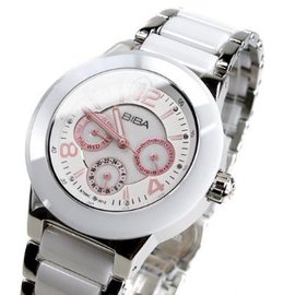 B75WC001W 碧寶錶 BIBA 白陶瓷錶 三眼錶 白面 粉紅時刻 不銹鋼 38mm