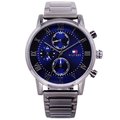 Tommy 美國時尚三眼流行鋼帶風格腕錶-黑+藍-1791456