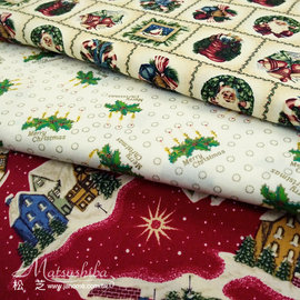 出清 日本進口〈棉布〉聖誕系列 - 聖誕老公公與小屋 三款 布料 手工DIY 拼布材料