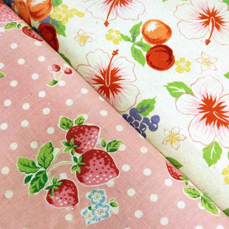 出清 日本進口〈棉麻布〉水果系列-草莓與櫻桃 布料 手工DIY 拼布材料