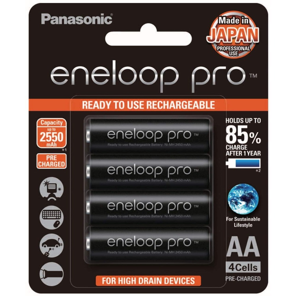 日本製 Panasonic 國際牌 黑鑽款 eneloop pro 3號 2550mAh低自放電池 16入裝送電池盒x4