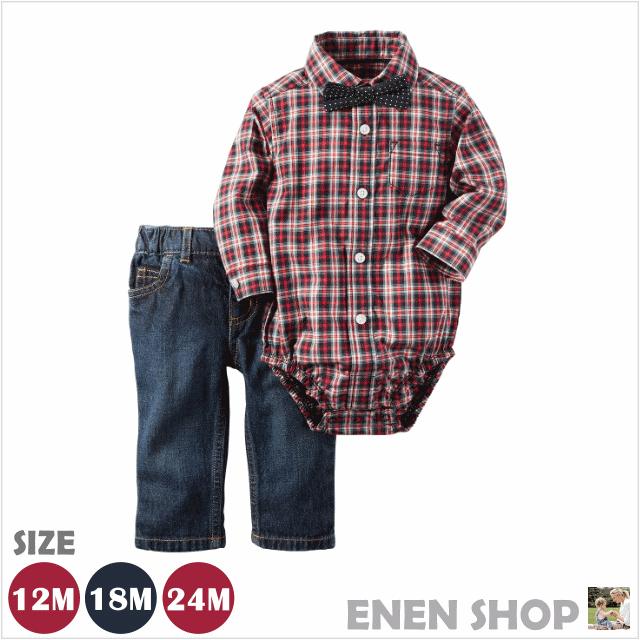 『Enen Shop』@Carters 聖誕格紋款帥氣套裝三件組(含領結) #120G115｜12M