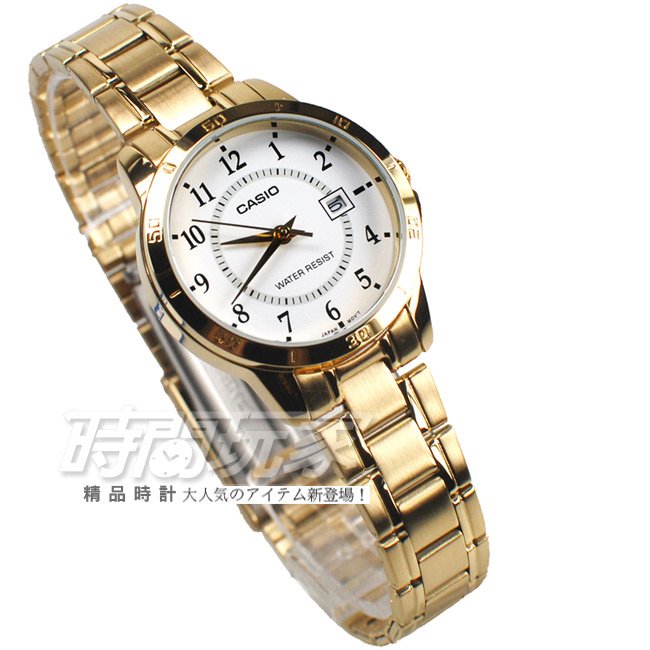 CASIO卡西歐 都會數字錶 指針腕錶 女錶 不銹鋼帶 金色 指針錶 防水手錶 LTP-V004G-7B LTP-V004G-7BUDF