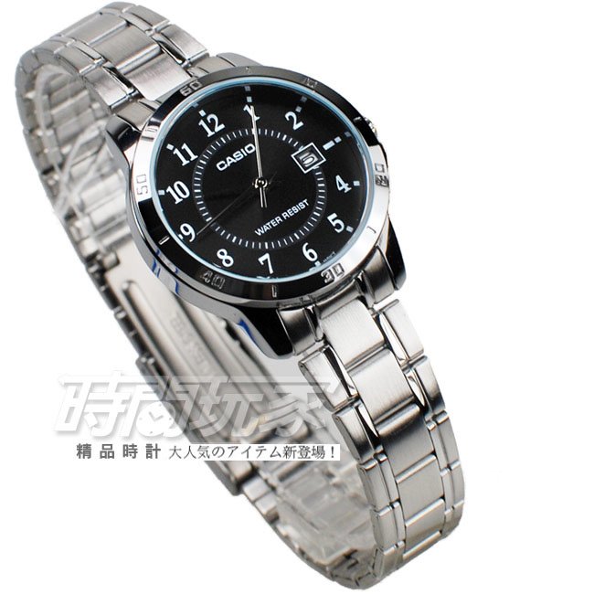 CASIO卡西歐 都會數字錶 指針腕錶 女錶 不銹鋼帶 黑色 指針錶 防水手錶 LTP-V004D-1B LTP-V004D-1BUDF