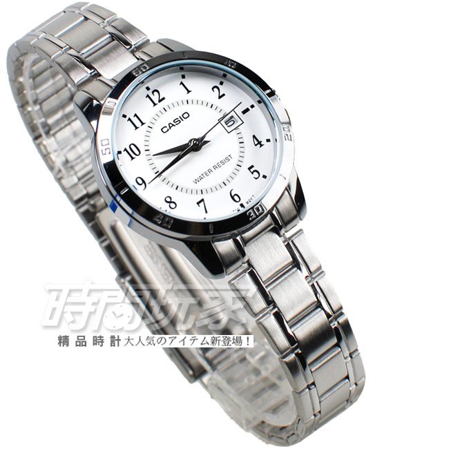 CASIO卡西歐 都會數字錶 指針腕錶 女錶 不銹鋼帶 白色 指針錶 防水手錶 LTP-V004D-7B LTP-V004D-7BUDF