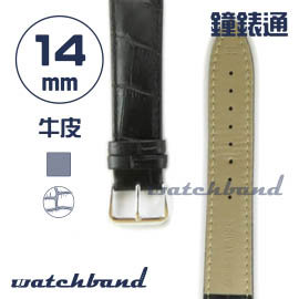 【鐘錶通】C1.10AA《霧面系列》鱷魚格紋-14mm 霧面黑├手錶錶帶/皮帶/牛皮錶帶┤