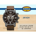 CASIO 時計屋 FOSSIL手錶 JR1424 男錶 石英錶 皮革錶帶 防水 強化玻璃鏡面 全新 保固 附發票