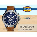 CASIO 時計屋 FOSSIL手錶 JR1504 男錶 石英錶 皮革錶帶 防水 高硬度強化玻璃鏡面 全新 保固 附發票