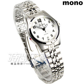 mono Scoop 數字時刻精美時尚腕錶 女錶 防水手錶 日期視窗 不銹鋼 SB1215白黑小