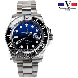 valentino coupeau 范倫鐵諾 夜光時刻 不銹鋼 潛水錶 防水手錶 男錶 藍色漸層 V61589漸層藍