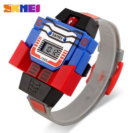 SKMEI 時尚創意手錶 兒童電子錶 可拆超人玩具錶 機器人 SK1095灰 兒童手錶 電子錶 變形金剛 時刻美