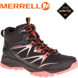 【MERRELL 美國 女款 高筒 CAPRA BOLT MID GORE-TEX 登山鞋〈黑/亮橘〉】休閒鞋/登山鞋/運動鞋/ML37392