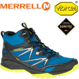 【MERRELL 美國 男款 高筒 CAPRA BOLT MID GORE-TEX 登山鞋〈亮藍/黃〉 】休閒鞋/登山鞋/運動鞋/ML37409