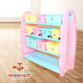 兒童玩具收納櫃 WOOHOO 具遊戲功能 含大小收納盒 - 四層寬(粉側板)