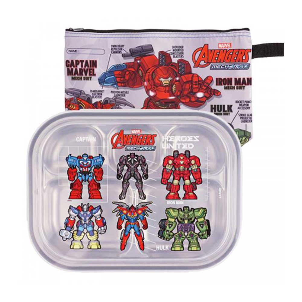漫威英雄 機器人 不鏽鋼5格餐盤 附蓋子 手提袋 韓國製 保鮮盒 便當盒