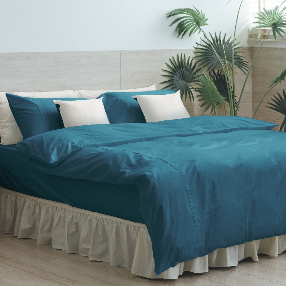 《60支紗》雙人床包薄被套四件式【土耳其藍】Magic Colors-100%精梳棉-LITA麗塔寢飾