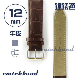 【鐘錶通】C1.22AA《霧面系列》鱷魚格紋-12mm 霧面褐├手錶錶帶/皮帶/牛皮錶帶┤