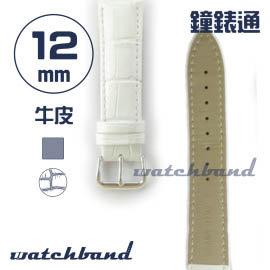【鐘錶通】C1.81AA《霧面系列》鱷魚格紋-12mm 霧面白├手錶錶帶/皮帶/牛皮錶帶┤
